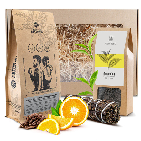 Conjunto de oferta de Café em Grão Coffee Broastery + Chá + Sálvia Preta Incenso