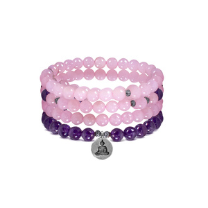 Pulseira Mala com ametista e quartzo rosa – Buddha