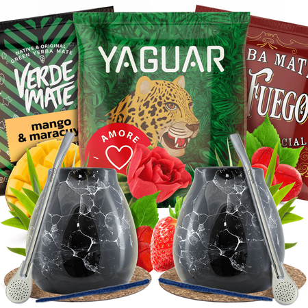 Yerba Mate set for two Matero Marmol 3x50g