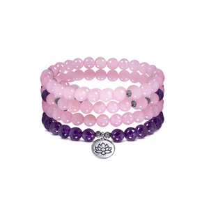 Pulseira Mala com ametista e quartzo rosa – Lotus Flower