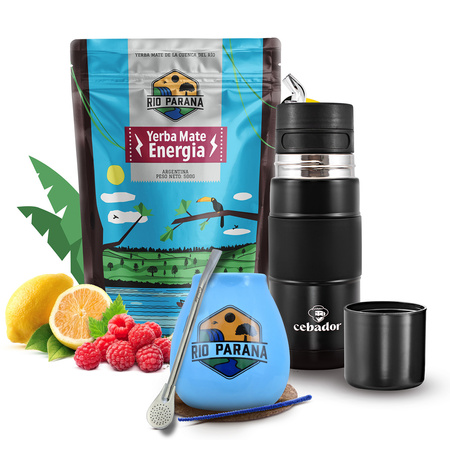 Conjuto de Erva Mate Rio Parana Energia 500g 0,5kg Yerbomos + Calabaza + Bombilla