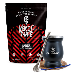 Conjuto de Erva Mate Verde Mate Energia Guarana 500g TermoMate + Bombilla