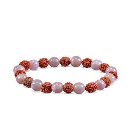 Pulseira com rudraksha e pedra da lua pêssego